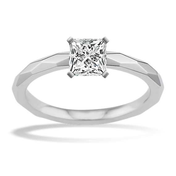 Modern Geometric Engagement Ring in 14k White Gold with Princess Cut Diamond