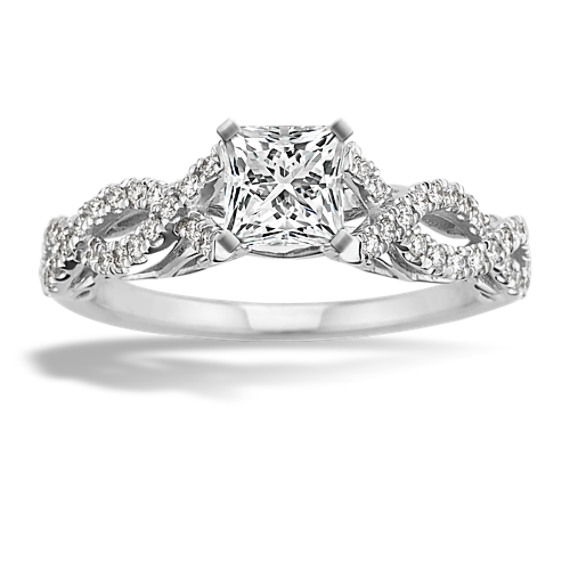 Diamond Infinity Engagement Ring in 14k White Gold with Princess Cut Diamond