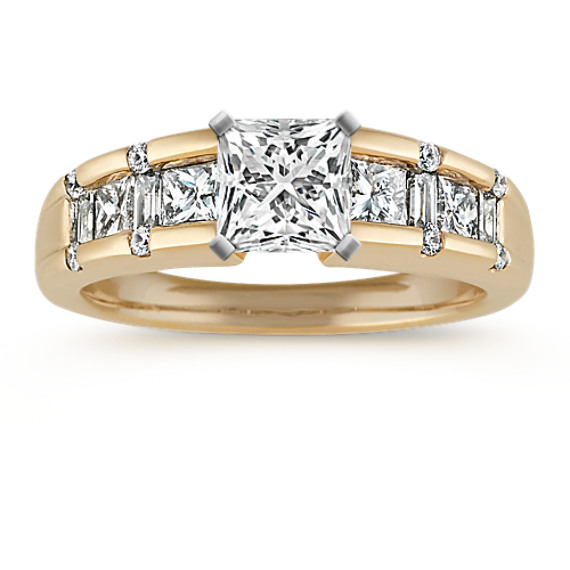 Princess Cut, Baguette, and Round Diamond Engagement Ring