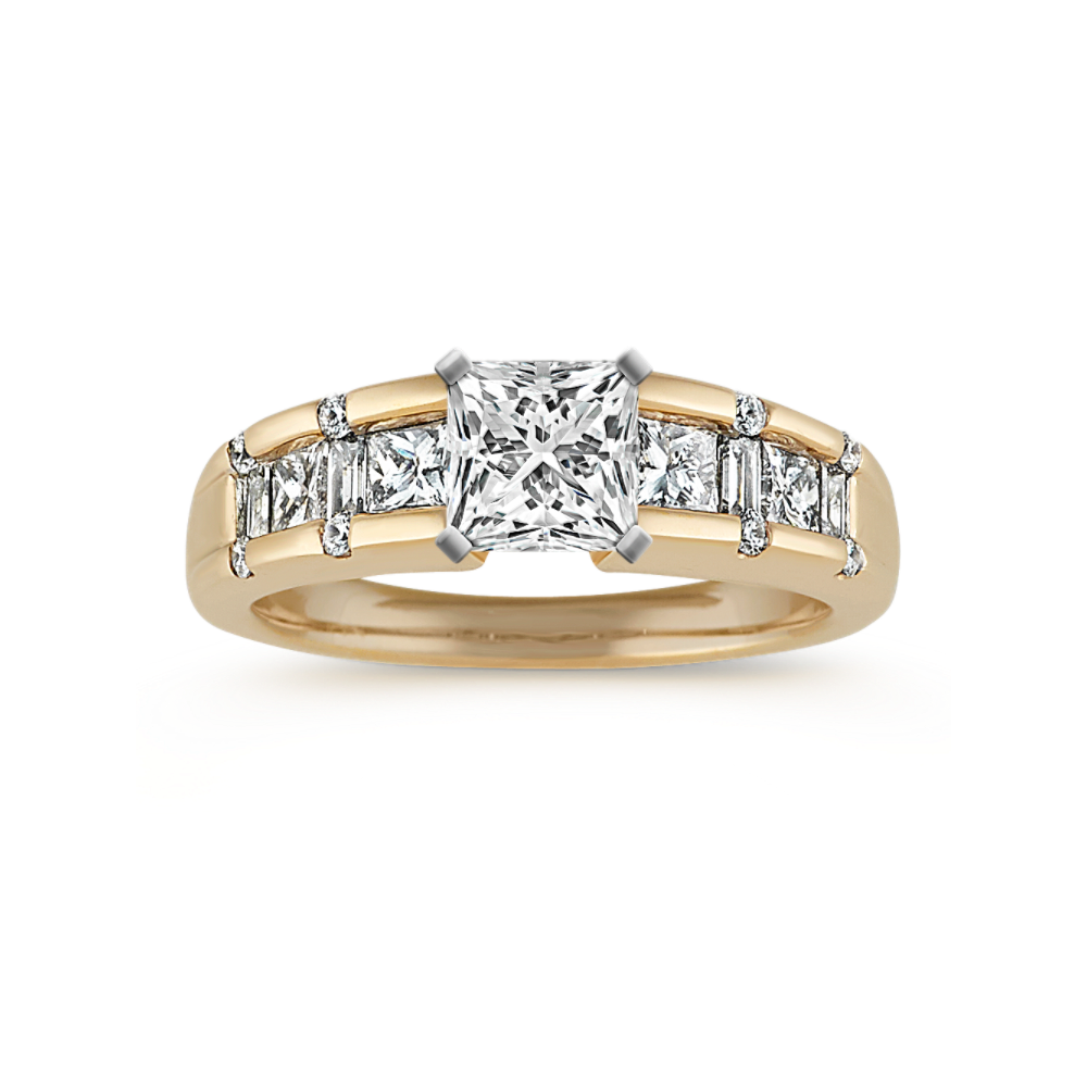 Princess Cut, Baguette, and Round Natural Diamond Engagement Ring