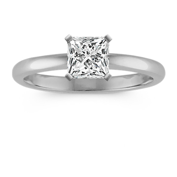 Solitaire 14K White Gold Engagement Ring with Princess Cut Diamond