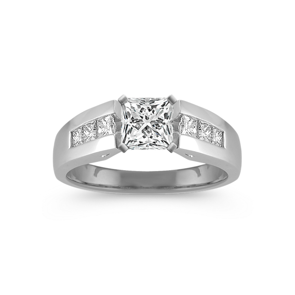 Cathedral Princess Cut Natural Diamond Engagement Ring with Channel-Setting