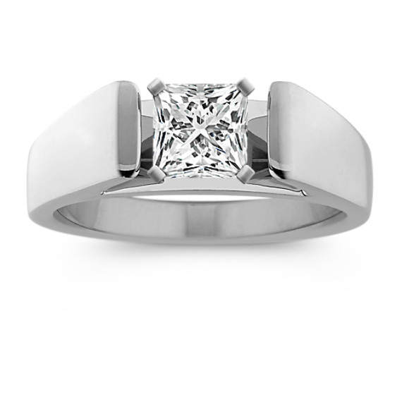 Chevron Head Cathedral Solitaire 14k White Gold Engagement Ring