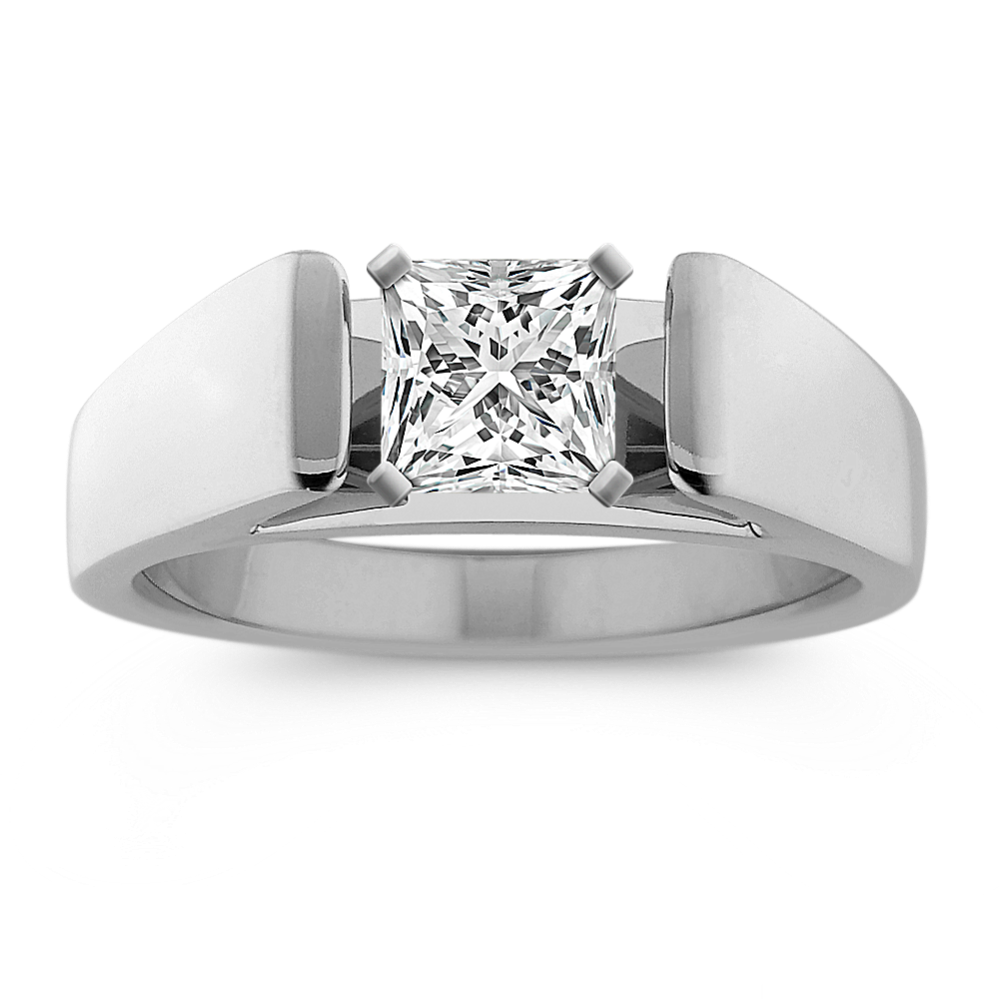 Chevron Head Cathedral Solitaire 14k White Gold Engagement Ring