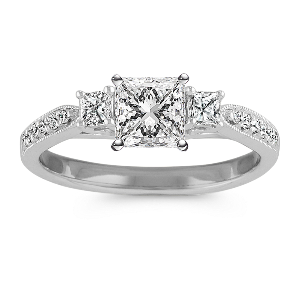 Three-Stone Princess Cut and Round Diamond Engagement Ring