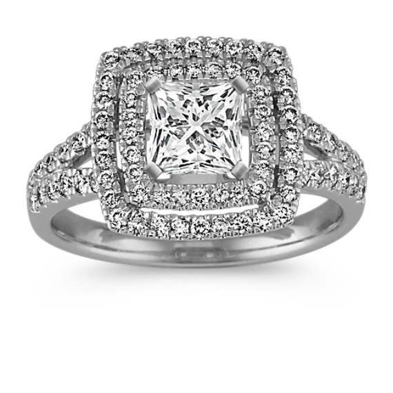 double halo split shank engagement ring