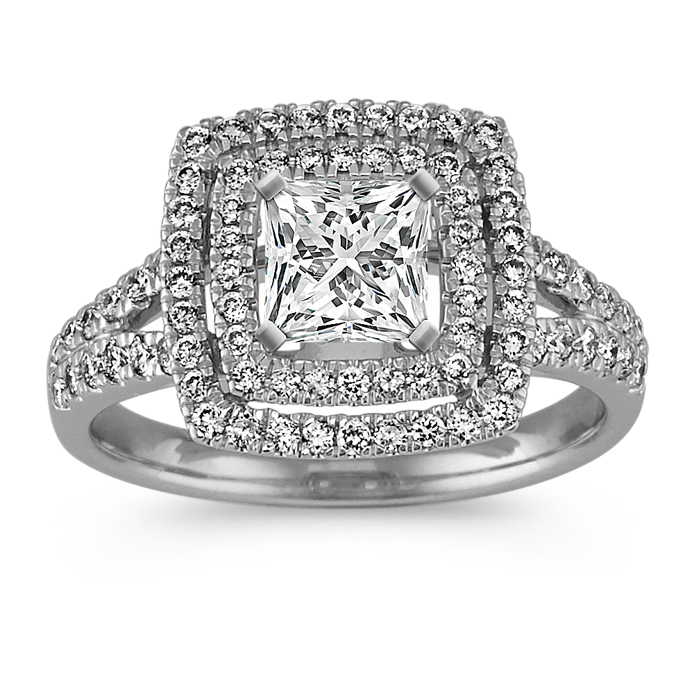 Double Halo and Split Shank Pave-Set Diamond Engagement Ring | Shane Co.