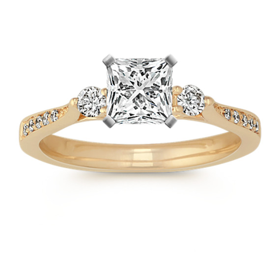 Cathedral Three-Stone Diamond Engagement Ring