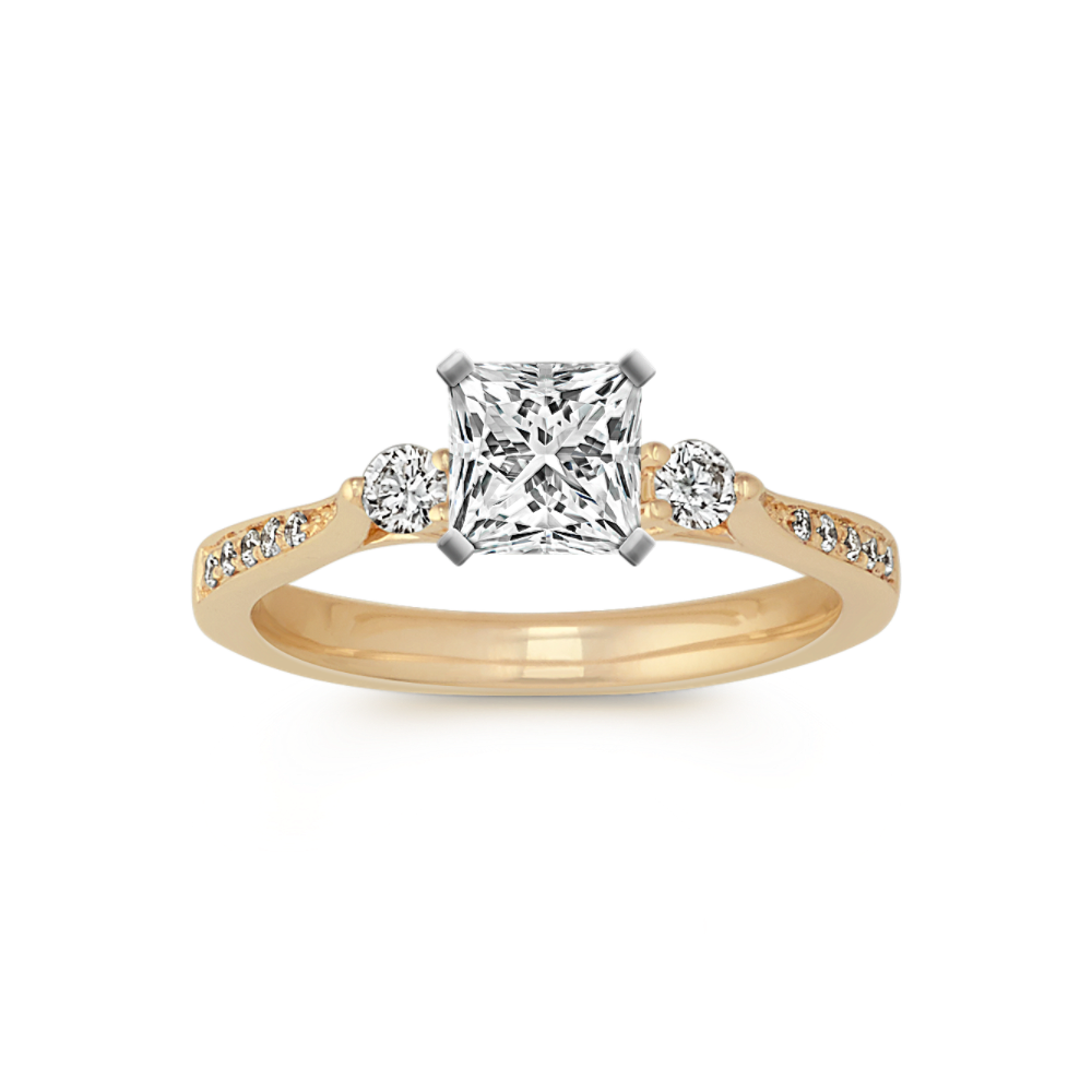 Cathedral Three-Stone Natural Diamond Engagement Ring