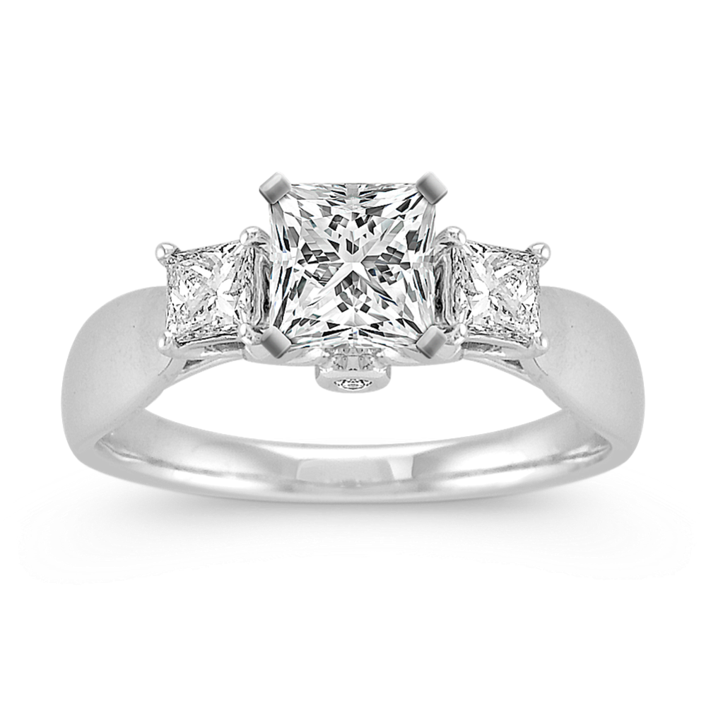Three-Stone Princess Cut and Round Diamond Engagement Ring