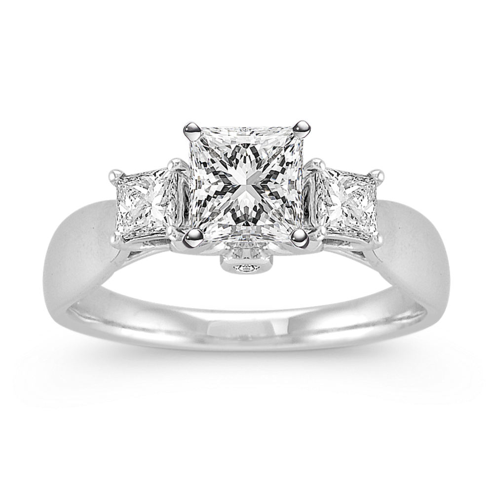 Three-Stone Princess Cut and Round Diamond Engagement Ring