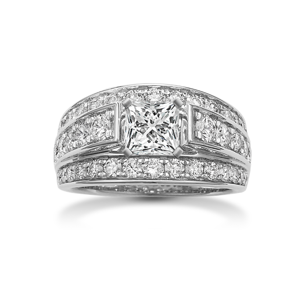 Cathedral Natural Diamond Engagement Ring with Pave Setting