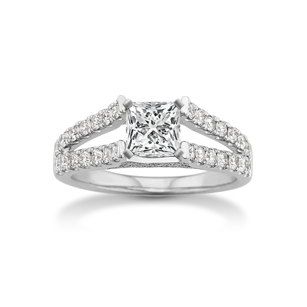 Natural Diamond Engagement Ring with Pave Setting