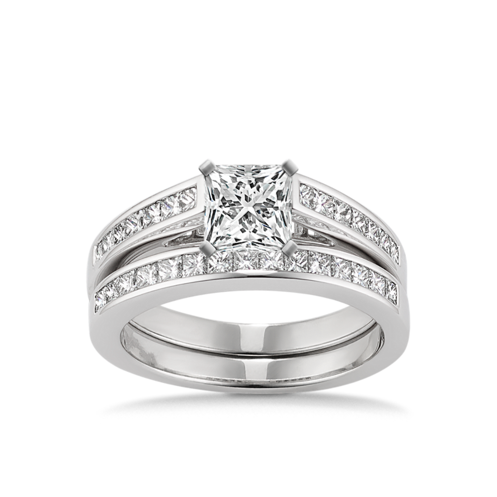Amelia Cathedral Princess Cut Natural Diamond Wedding Set with Channel-Setting