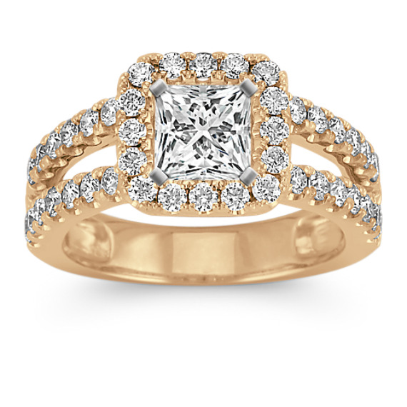 Halo Diamond Engagement Ring with Pave Setting