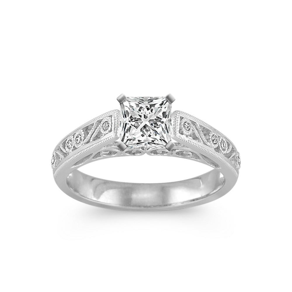 Bard Vintage Natural Diamond Engagement Ring in 14k White Gold
