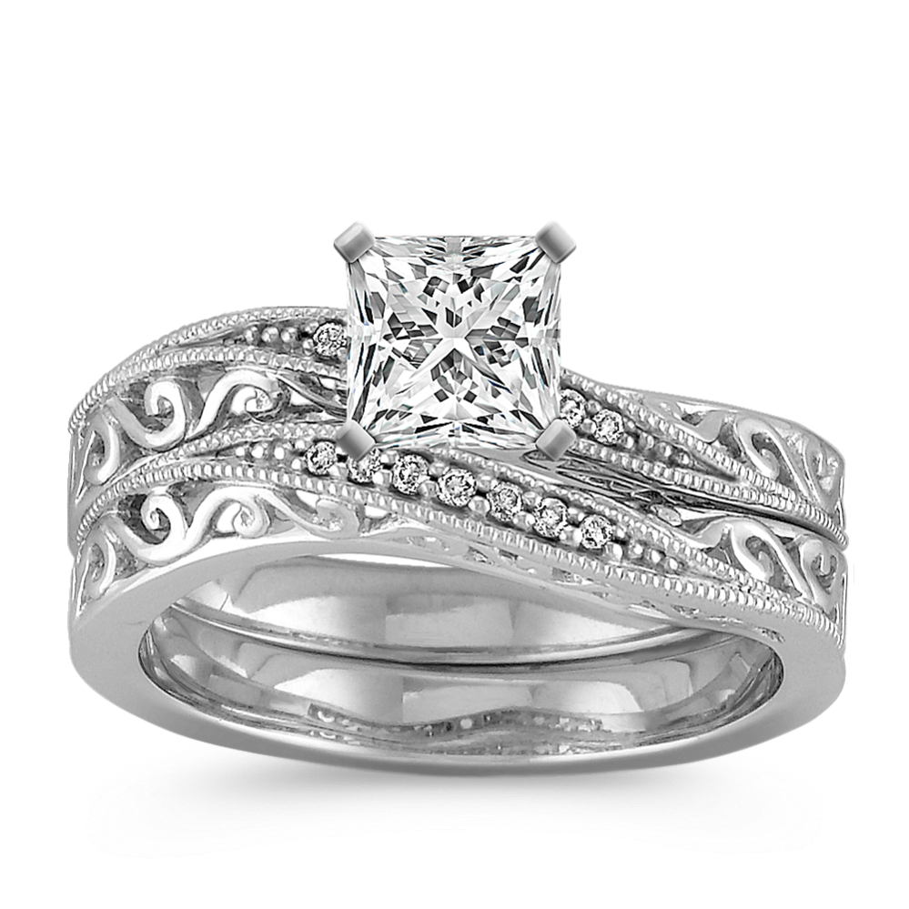 Vintage Diamond Curved Wedding Set