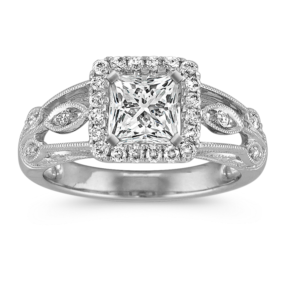 Vintage Halo Engagement Ring with Milgrain Detailing