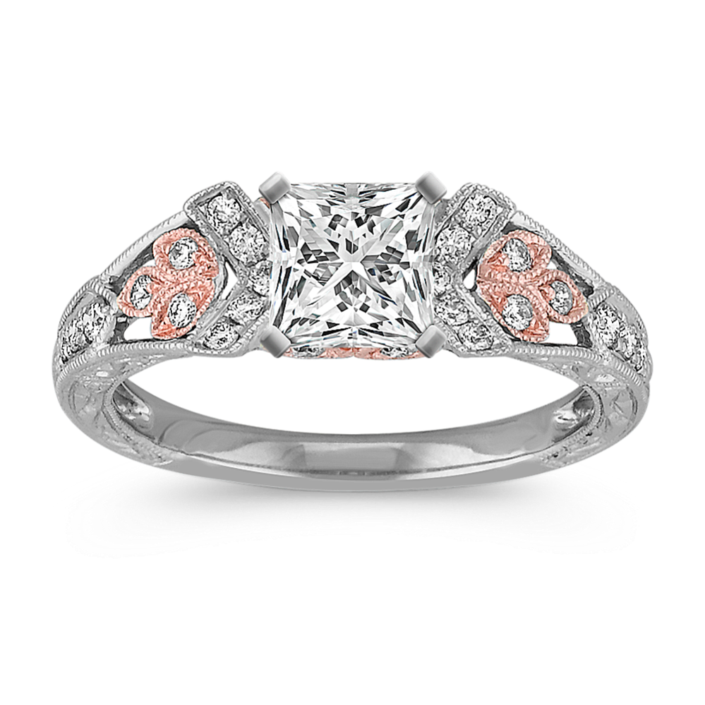 White gold engagement ring with rose gold accents hot sale
