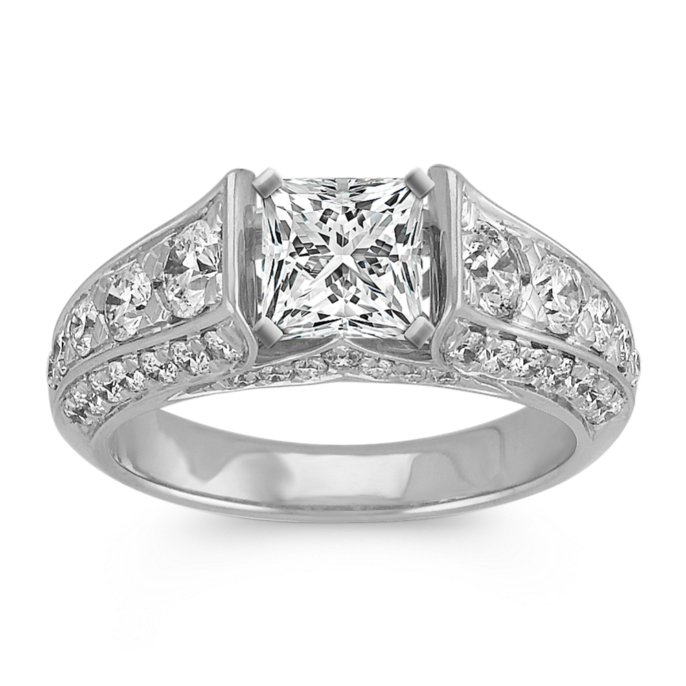 Round Diamond Classic Cathedral Engagement Ring in 14k White Gold