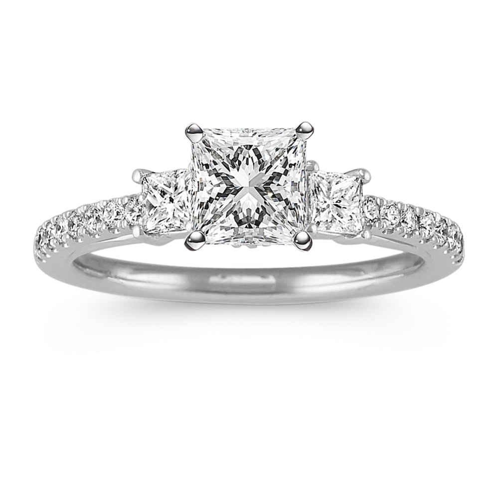 Three-Stone Vintage Princess Cut & Round Diamond Platinum Engagement Ring