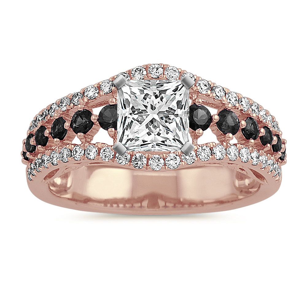 Black Sapphire and Diamond Engagement Ring