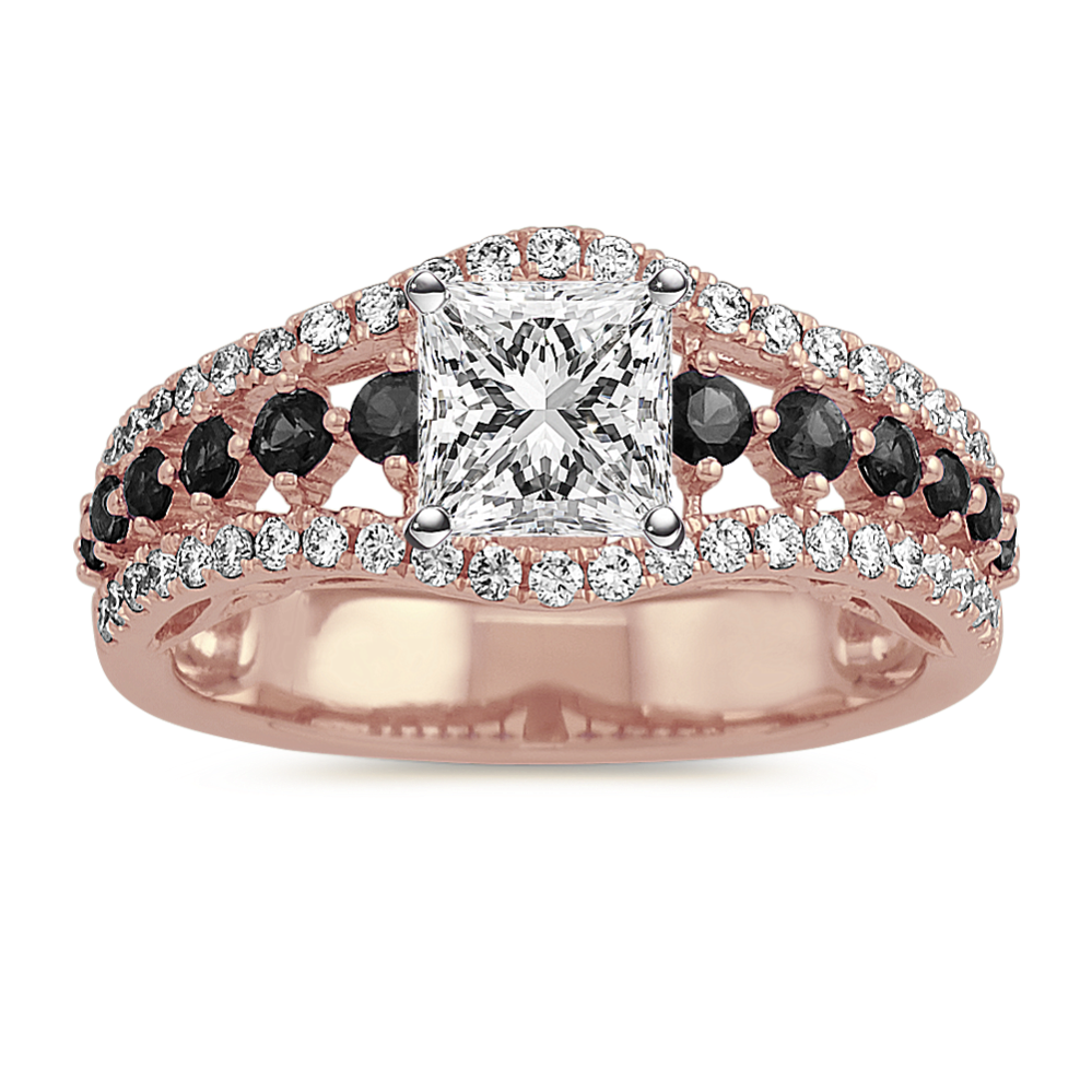 Black Sapphire and Diamond Engagement Ring