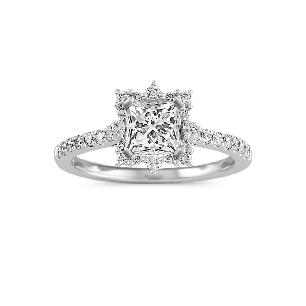 Pave-Set Natural Diamond Halo Engagement Ring