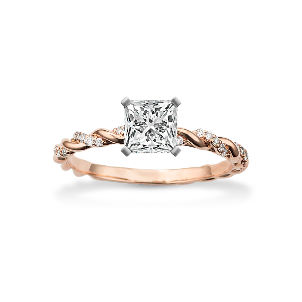 Natural Diamond Twist Engagement Ring in 14k Rose Gold