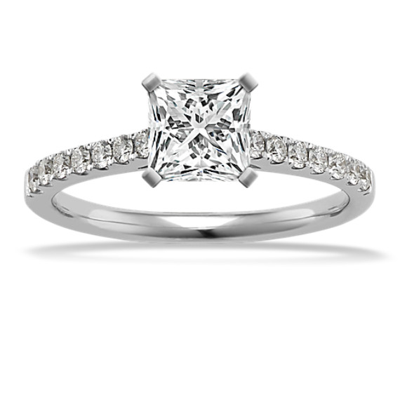 Cathedral Diamond Engagement Ring with Princess Cut Diamond