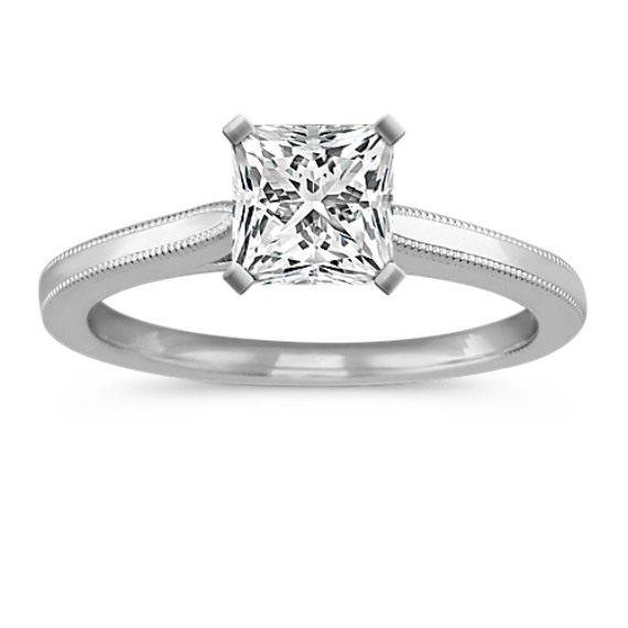 Classic Solitaire Engagement Ring with Milgrain Detailing with Princess Cut Diamond