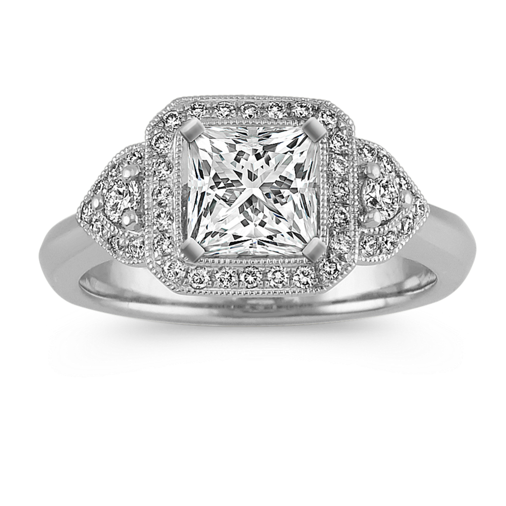 Vintage Halo Round Diamond Engagement Ring in Platinum