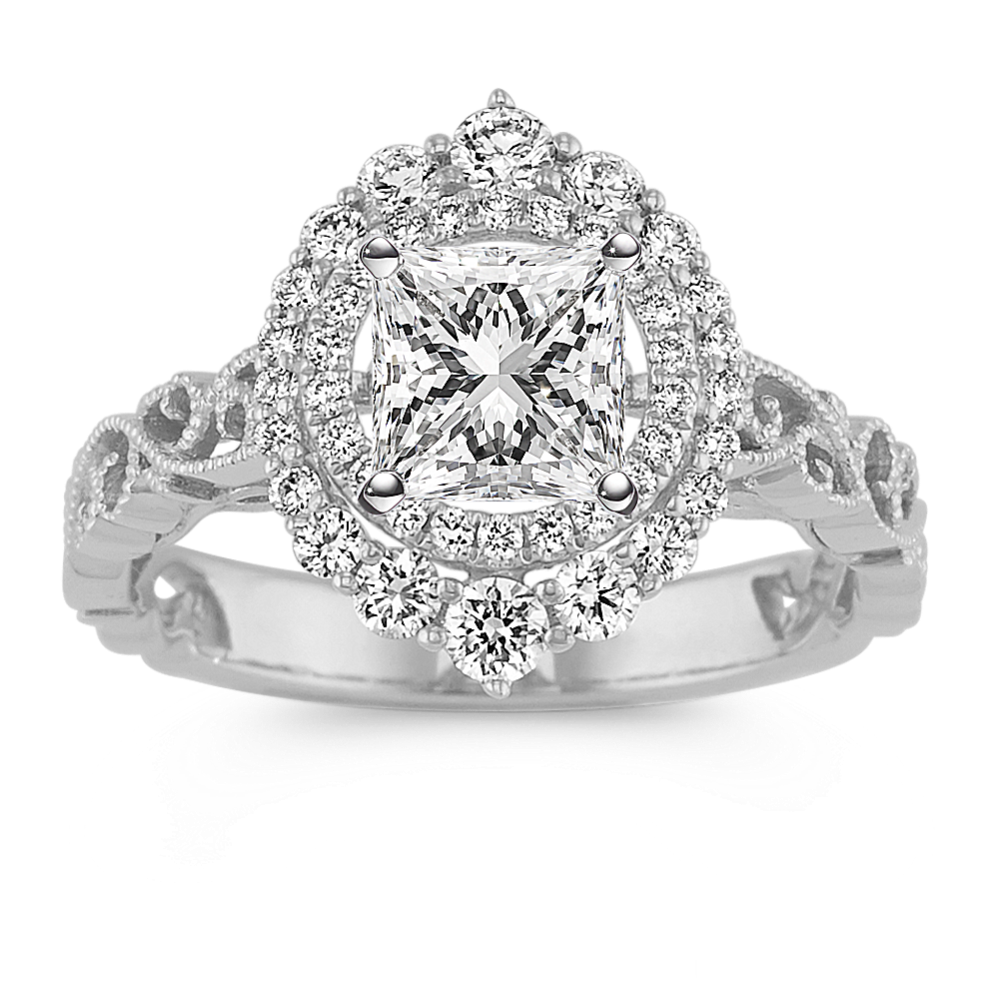 Vintage Halo Engagement Ring in 14k White Gold