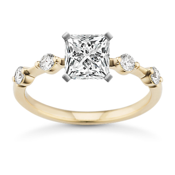 Orbit Classic Round Diamond Engagement Ring with Princess Cut Diamond