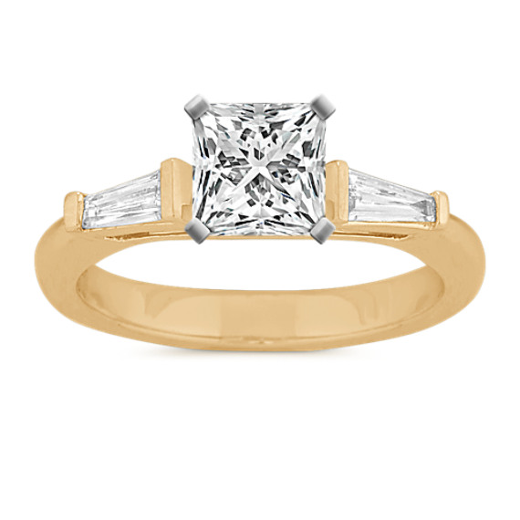 Baguette Diamond Three-Stone Engagement Ring with Princess Cut Diamond