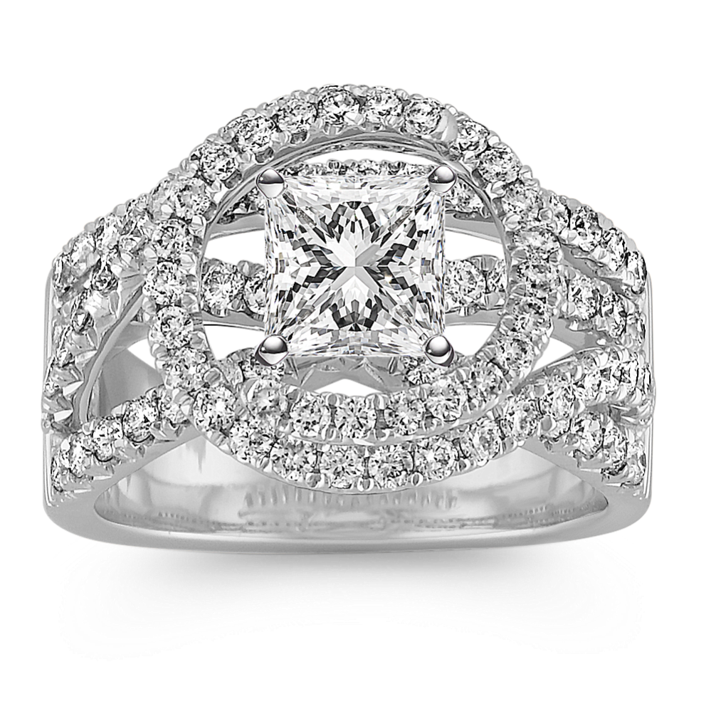 Swirl Engagement Ring with Round Pave-Set Diamonds