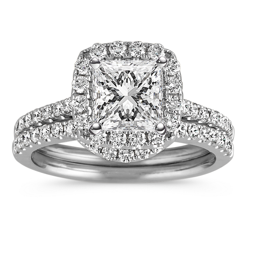 Princess Halo Diamond Wedding Set with Pave-Setting