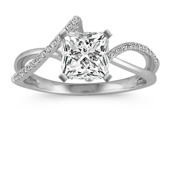 Swirl Diamond Engagement Ring with Princess Cut Diamond