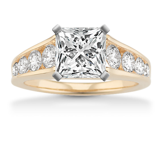 Round Diamond Cathedral Engagement Ring with Channel-Setting with Princess Cut Diamond