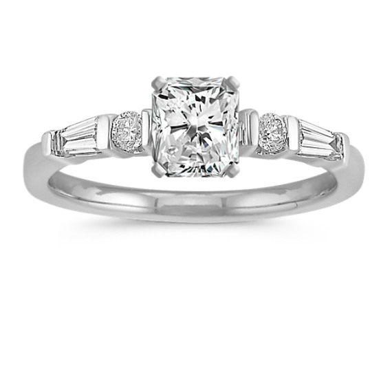 Baguette and Round Diamond Engagement Ring with Radiant Diamond