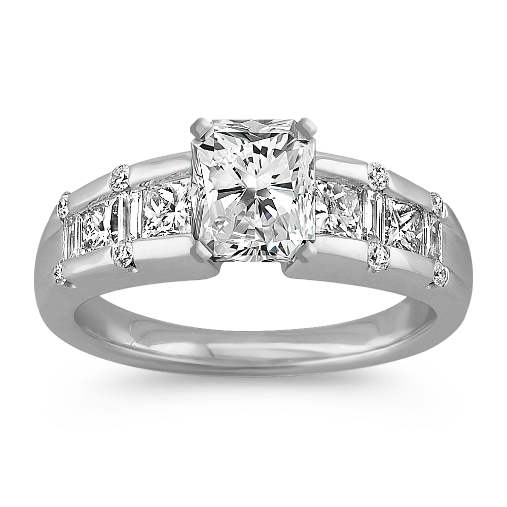Round, Princess Cut and Baguette Diamond Channel-Set Engagement Ring