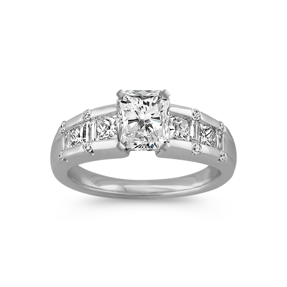 Round, Princess Cut and Baguette Natural Diamond Channel-Set Engagement Ring