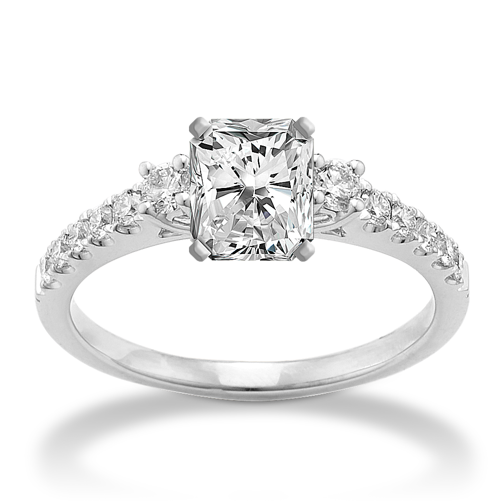 Pave Three-Stone Engagement Ring