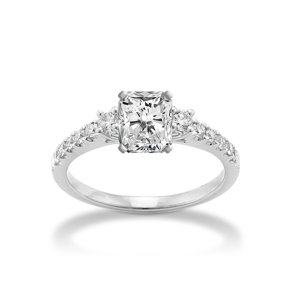 Cathedral Three-Stone Round Natural Diamond Engagement Ring