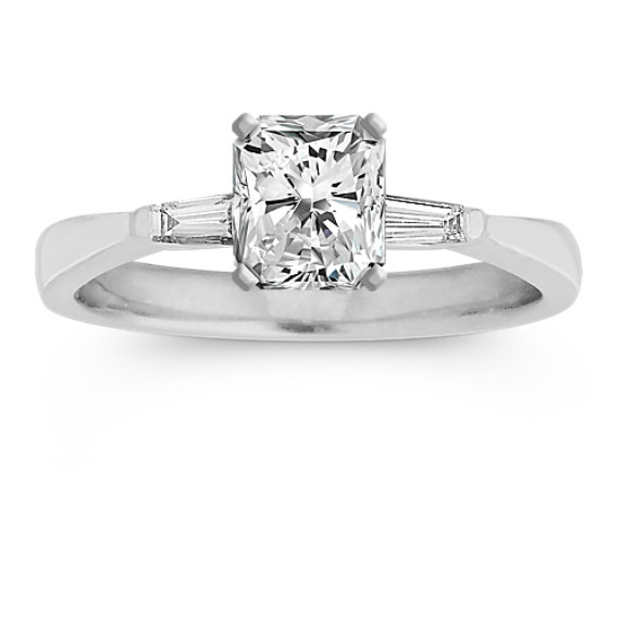 Three-Stone Baguette Diamond Engagement Ring with Radiant Diamond