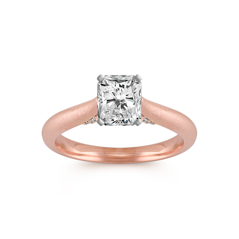 Round Natural Diamond Cathedral Engagement Ring in 14k Rose and White Gold