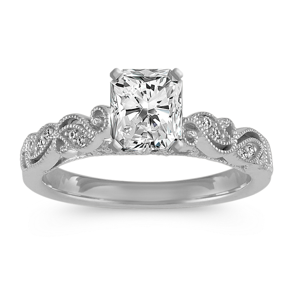 Round Diamond Vintage Vine-Detailed Platinum Engagement Ring