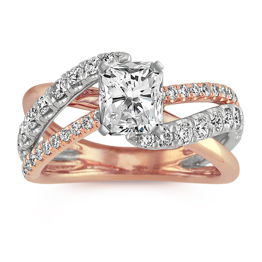 Zephyr Swirl Diamond Engagement Ring in 14k White and Rose Gold