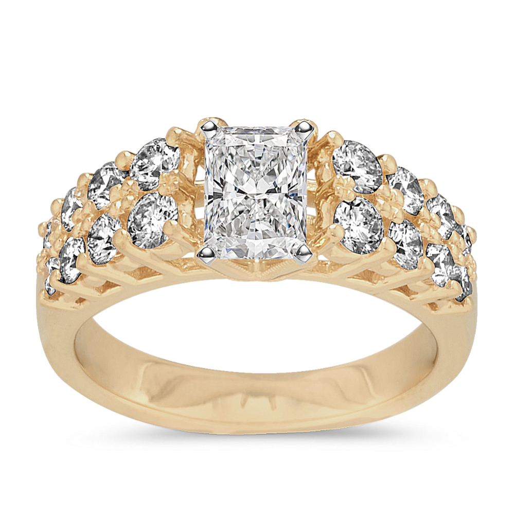 Classic Double-Row Pave-Set Diamond Engagement Ring in 18K Yellow Gold