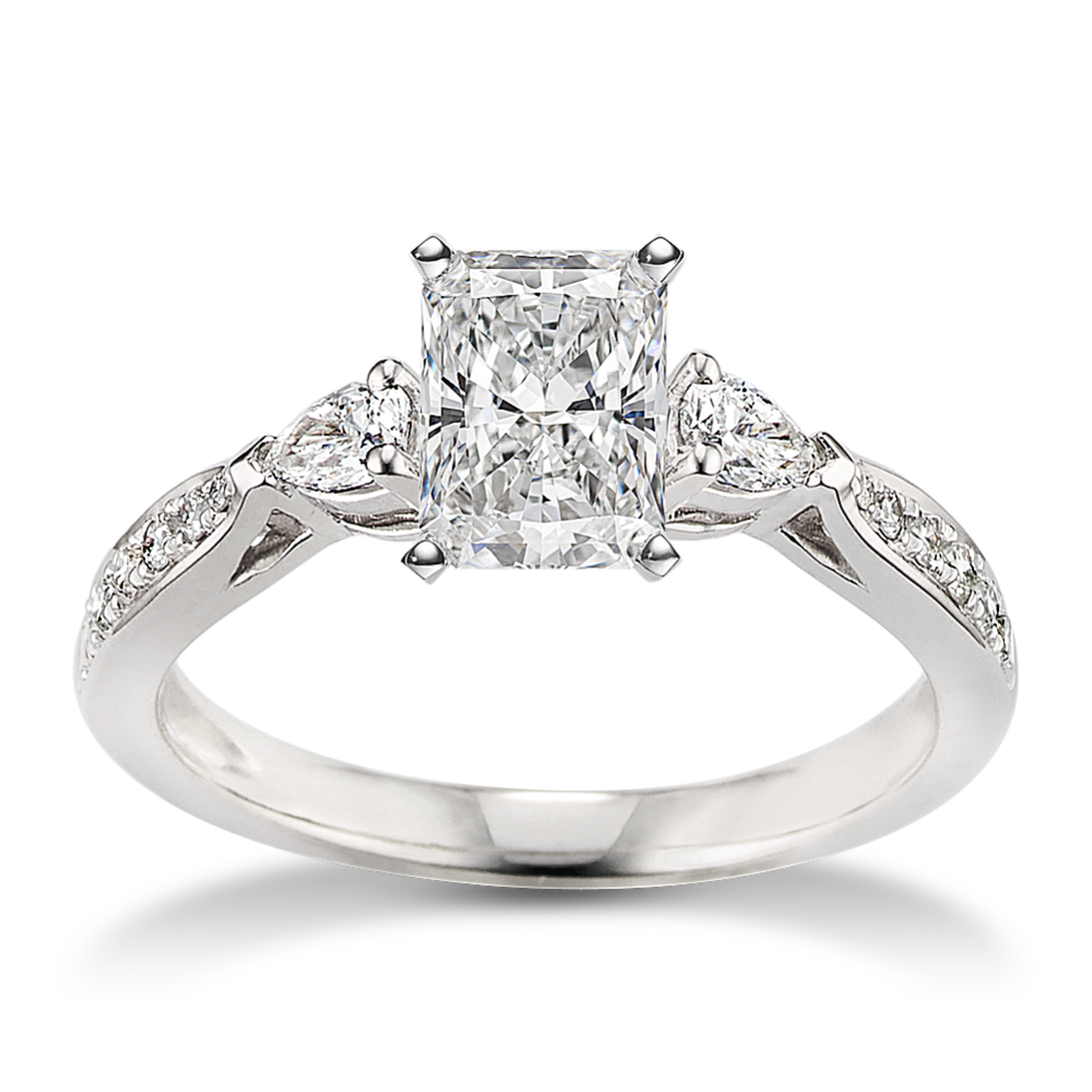 Cherie Three-Stone Engagement Ring in Platinum